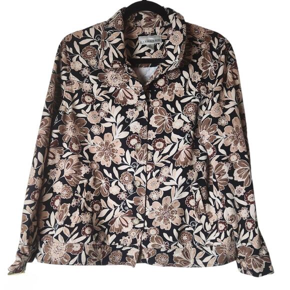 Haymaker Vintage Beige Floral 100% Cotton Button Jacket Long Sleeve Womens Large - Picture 1 of 15